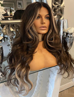 Beautiful centre part lace front wavy Blonde /auburn highlighted wig