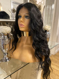 Black Human Hair Blended Lace Front Wig Wavy Wig Black Wig Kim K Wig Curly Wig - Celebrity Hair UK