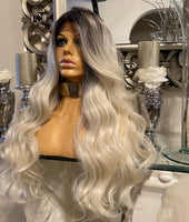 blonde human hair Blend Lace Front wig Platinum Blonde Wavy Lace Front Wig