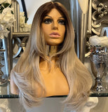 Ash Blonde Fringe Wig Centre Part Wig Bangs Blonde Wig
