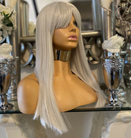 blonde Fringe Wig Lace front Wig Bangs Wig Fringe Wig Silver Wig Grey - Celebrity Hair UK