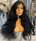 Black Human Hair Blend Lace Front Wig Wavy Wig Black Wig Kim K Wig Layered Wig - Celebrity Hair UK