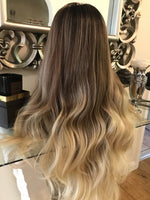 Cinderella - blonde human hair Blend Lace Front Wig Ombré Auburn Brown Blonde 360 Lace Wig