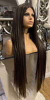 Kim K- Brown Lace Front Blend wig Blonde And Brown Highlight Wig Centre Wig Lace Wig