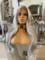 Blonde Grey Lace Front Human Hair Blend Wig Grey Side Part Wig Platinum Blonde - Celebrity Hair UK