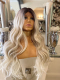 blonde human hair Blend Lace Front wig Centre Part Wig  Blonde Curly Lace Front