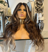 Beautiful centre part lace front wavy Blonde /auburn highlighted wig