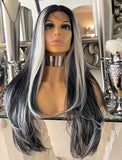 black human hair Blend Lace Front Wig Black Blonde Lace Front Centre Part Wig
