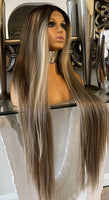 Brown Blonde Balayage Wig Highlight Wig centre part
