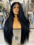 black human hair Blend Lace Front Wig Black Long Lace Front Wig Centre Part Wig - Celebrity Hair UK