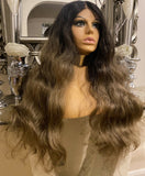 SARAH-blonde human hair Blend Lace Front Wig Centre Part Brown Wig Celebrity Hair UK - Celebrity Hair UK