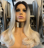 Dark Root Blonde Wig Centre Part Lace Wig Strawberry Blonde Wig Body Wave Wig