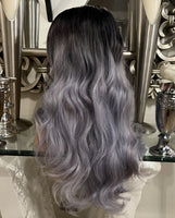 Grey lace Front Wig Long Grey Luxury Hair Piece Part built in cap Wig