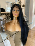 black human hair Blend Lace Front Wig Black Long Lace Front Wig Centre Part Wig - Celebrity Hair UK
