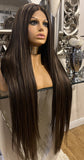 Kim K- Brown Lace Front Blend wig Blonde And Brown Highlight Wig Centre Wig Lace Wig