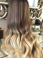 Cinderella - blonde human hair Blend Lace Front Wig Ombré Auburn Brown Blonde 360 Lace Wig