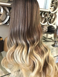 Cinderella - blonde human hair Blend Lace Front Wig Ombré Auburn Brown Blonde 360 Lace Wig