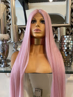 Pink Lace Front Wig Long Pink Luxury Hair Wig Centre Part Transparent Lace Wig