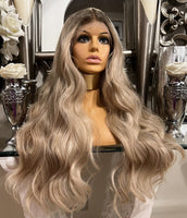 blonde Lace Front Wig Ash Blonde Wavy Wig Centre Part Wig Curly Ash Blonde Wig