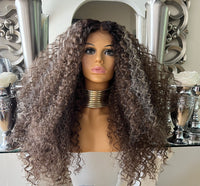 Curly Centre part wig Afro  Brown with beautiful blonde highlights