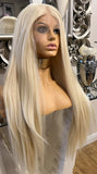 Apple- Blonde Straight Human Hair Blend Lace Front Wig Blonde Lace Front Wig Blonde Wig Centre Part Wig