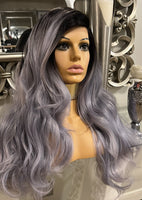 Grey lace Front Wig Long Grey Luxury Hair Piece Part built in cap Wig