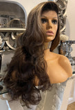 Human Hair Blend Brown Lace Front Wig Brown And Chestnut Blonde Wig 360 Lace Wig