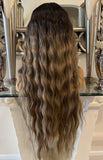 Beyoncé Nenil Centre Part Curly Brown Wig Blonde Face Framing