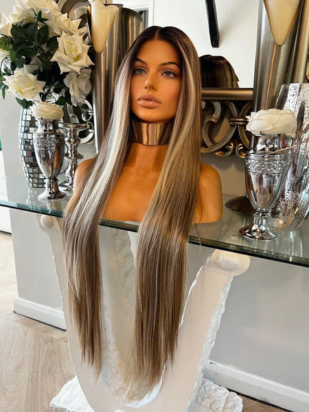 Brown Blonde Balayage Wig Highlight Wig centre part