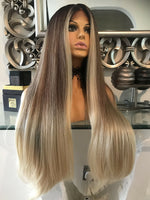 blonde human hair Blend Lace Front Wig Face Framing Chestnut Blonde 360 Wig - Celebrity Hair UK