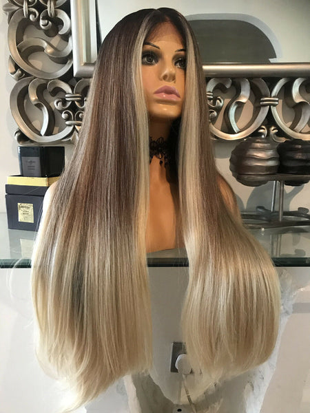 blonde human hair Blend Lace Front Wig Face Framing Chestnut Blonde 360 Wig - Celebrity Hair UK
