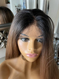 Auburn Human Hair Blend Lace Front Wig  360 Wig Dark Root 200 Density Lace Front