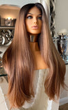 Auburn Human Hair Blend Lace Front Wig  360 Wig Dark Root 200 Density Lace Front