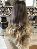 Cinderella - blonde human hair Blend Lace Front Wig Ombré Auburn Brown Blonde 360 Lace Wig