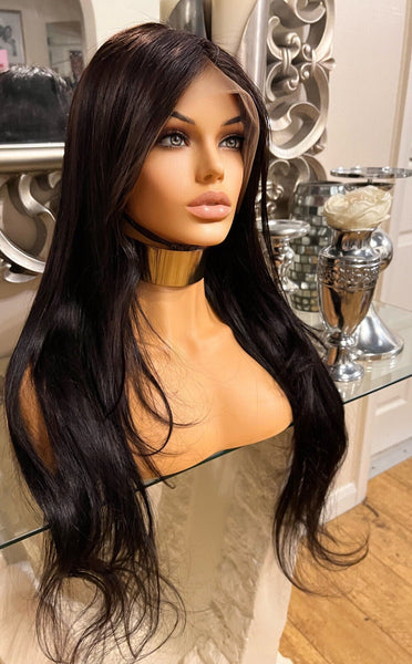 100% Human hair Hair Lace Front Wig Black Colour 1b 120 Natural 24 Inch Lace Wig