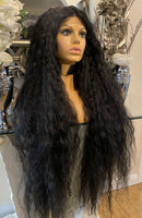 black human hair Blend Curly Wig Afro Wig Centre Part Wig Brace Wave Wig Curly - Celebrity Hair UK