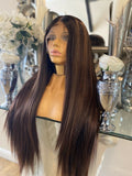 Auburn human hair blend Lace Front wig Ombre Dark Copper Wig Centre Part Wig - Celebrity Hair UK