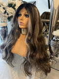 Centre Part Wig Brown Blonde Balayage Wig Highlight Wig