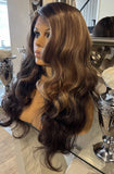 Beautiful side part lace front wavy brown highlighted wig