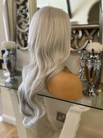 Blonde Grey Lace Front Human Hair Blend Wig Grey Side Part Wig Platinum Blonde - Celebrity Hair UK