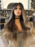 Cinderella - blonde human hair Blend Lace Front Wig Ombré Auburn Brown Blonde 360 Lace Wig