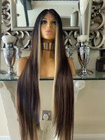 Brown Blonde Lace Front Wig Bang Centre Part Wig Lace Front Wig Chestnut Wig - Celebrity Hair UK