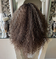 Curly Centre part wig Afro  Brown with beautiful blonde highlights