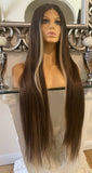 Brown Blonde Lace Front Wig Bang Centre Part Wig Lace Front Wig Chestnut Wig - Celebrity Hair UK