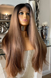 Auburn Human Hair Blend Lace Front Wig  360 Wig Dark Root 200 Density Lace Front