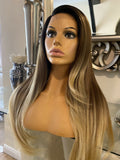 blonde human hair Blend Lace Front wig Ombré Wig Side Part Light Brown Wig - Celebrity Hair UK