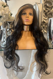 Black human hair Blend Lace Front Wig Money Piece Strawberry Blonde Highlight