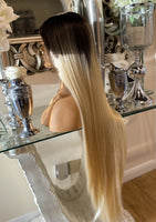 blonde human hair blend wig Blonde Wig lace front  Wig Centre Part wig - Celebrity Hair UK
