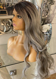 human hair wig blend Wig Grey Blonde Lace front Wig Blonde Grey Tone Lace Wig - Celebrity Hair UK
