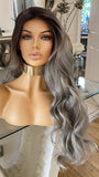 human hair wig blend Wig Grey Blonde Lace front Wig Blonde Grey Tone Lace Wig